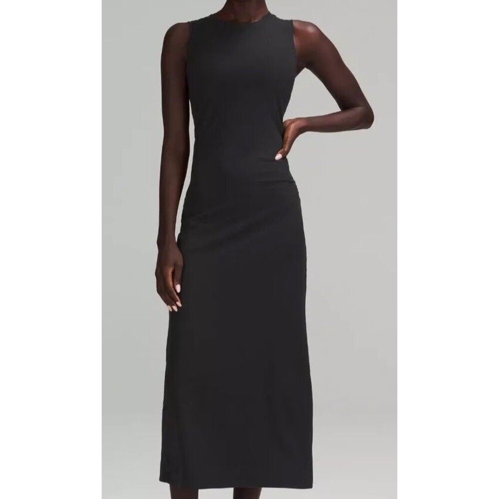Lululemon All Aligned Ribbed Midi Dress Black Sleeveless Bodycon Size 6 NWOT
